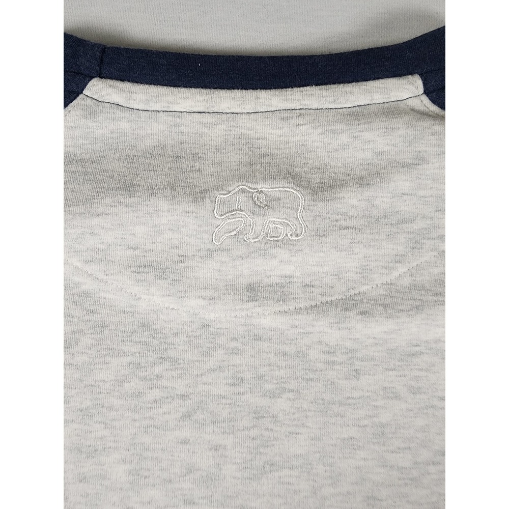 Puremeso The Normal Brand Mens Large Raglan Long Sleeve Grey Navy Striped Prep - Picture 7 of 8